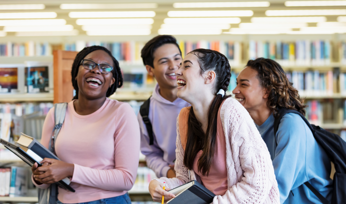 Young people talking and laughing.